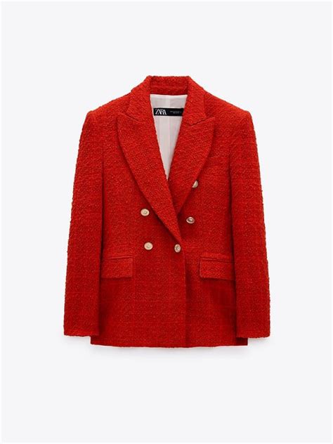 zara red tweed blazer.